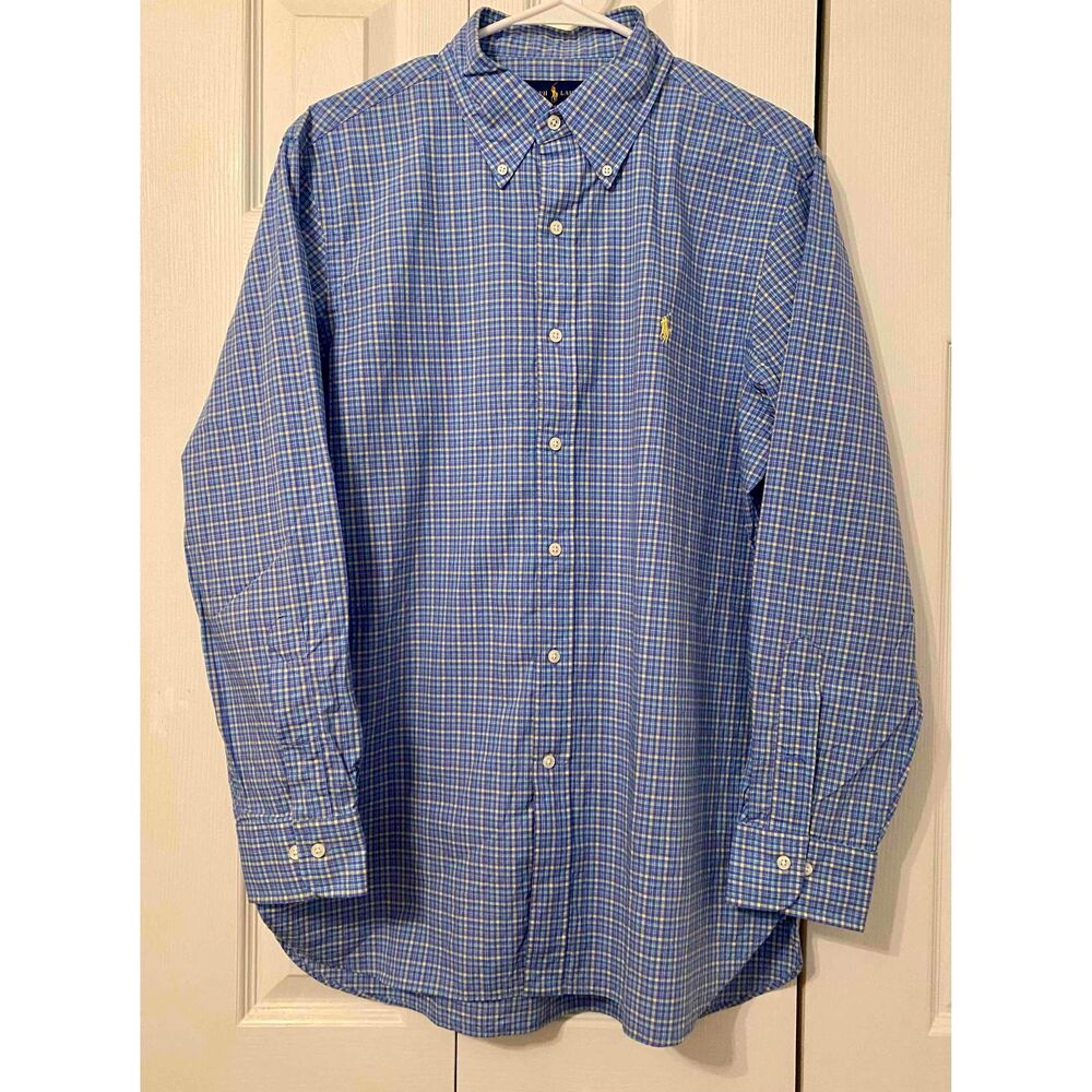Ralph Lauren Mens Checkered Button Down Long Sleeve Shirt Size 16 Plaid Pattern